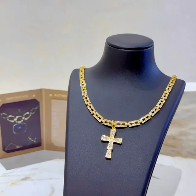 Bvlgari Gold-Tone Pavé-Set Cross Pendant Necklace 7