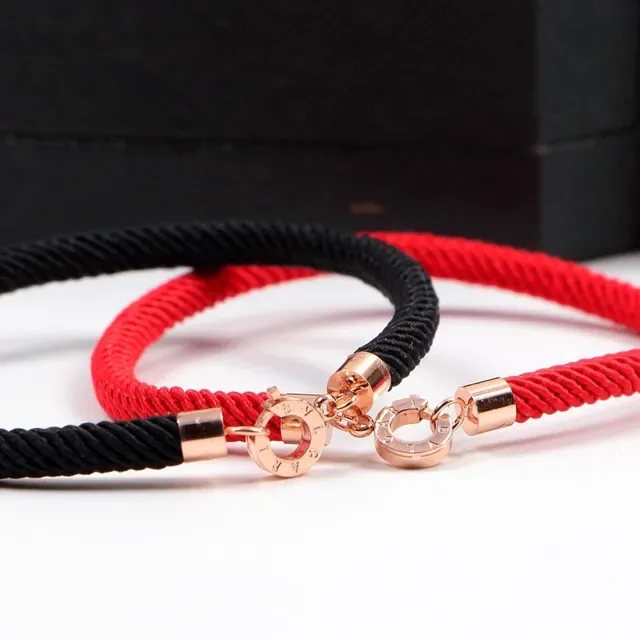 Bvlgari Red Black Braided Cord Rose-Gold-Tone Hardware Bracelet 2