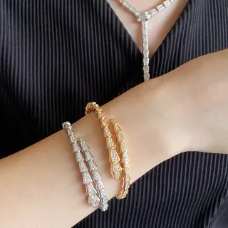 Bvlgari Serpenti Gold Silver Articulated Serpentine Diamond-Paved Scales Bracelet