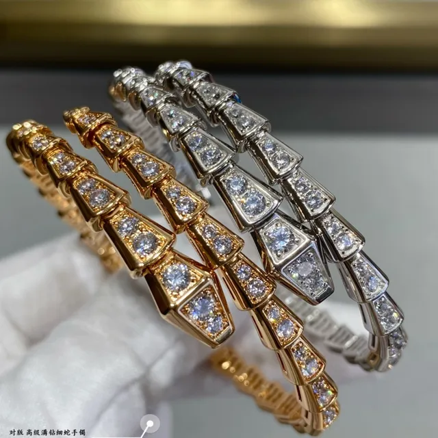 Bvlgari Serpenti সোনা রুপা সংযুক্ত সাপের মতো হীরা ছাঁটা আঁশলির মতো ব্রেসলেট 8