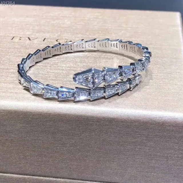 Bvlgari Serpenti Bracelete Prata Branca Motivo Serpentina Pavé-Set Cristais 6