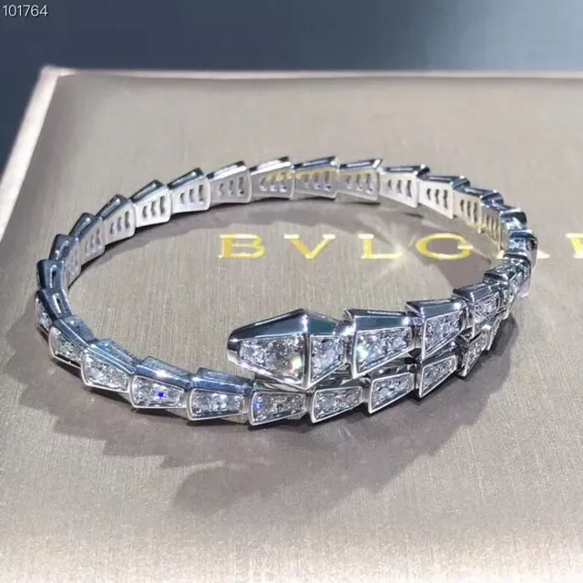 Bvlgari Serpenti Bracelete Prata Branca Motivo Serpentina Pavé-Set Cristais 7
