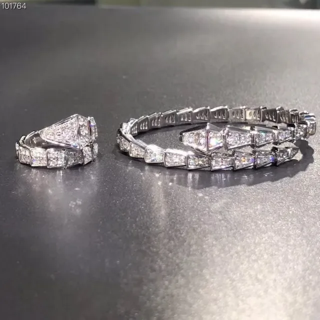 Bvlgari Serpenti Bracelete Prata Branca Motivo Serpentina Pavé-Set Cristais 8