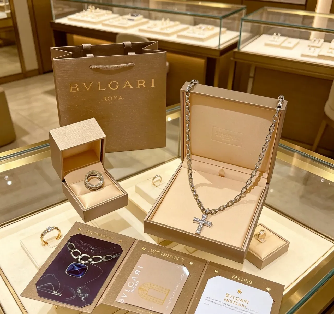 Bvlgari 银色 镶钻十字吊坠 重型曲环链项链 8