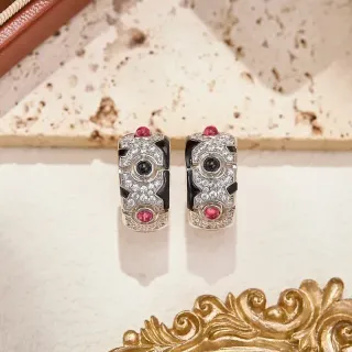 Cartier Diabolo জ্যামিতিক এনামেল ও ডায়মন্ড হুপ ইয়াররিংস