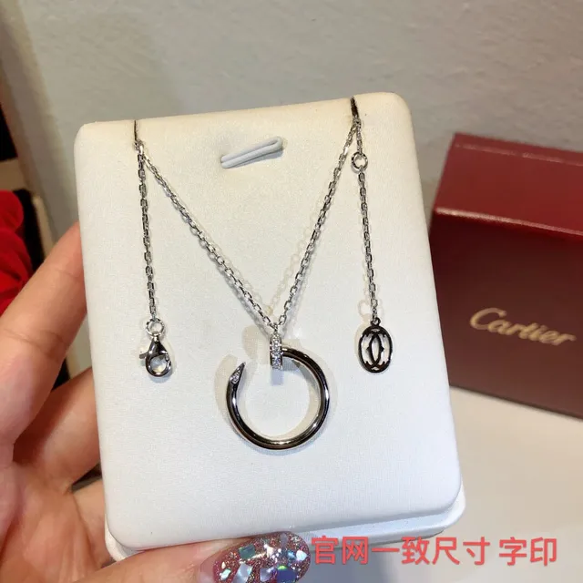 Cartier সোনা রূপা সরল খোলা বৃত্ত পেন্ডেন্ট প্যাভে ডায়মন্ড অ্যাকসেন্ট নেকলেস 5