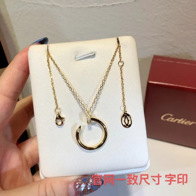 Cartier সোনা রূপা সরল খোলা বৃত্ত পেন্ডেন্ট প্যাভে ডায়মন্ড অ্যাকসেন্ট নেকলেস 6