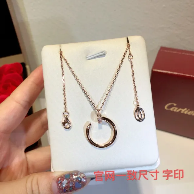 Cartier সোনা রূপা সরল খোলা বৃত্ত পেন্ডেন্ট প্যাভে ডায়মন্ড অ্যাকসেন্ট নেকলেস 7