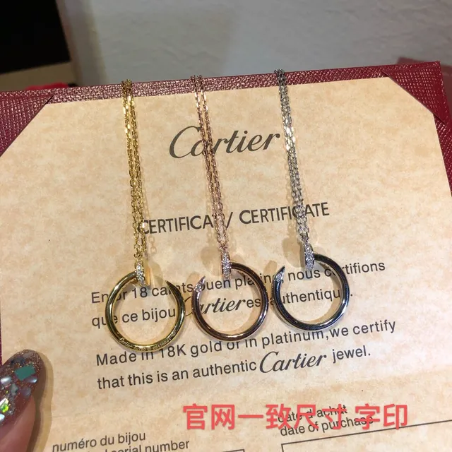 Cartier সোনা রূপা সরল খোলা বৃত্ত পেন্ডেন্ট প্যাভে ডায়মন্ড অ্যাকসেন্ট নেকলেস 8