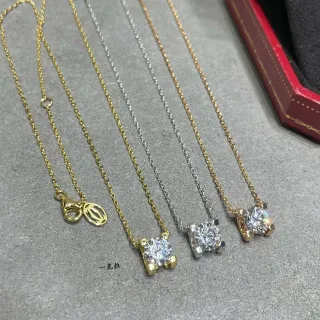 Cartier Gold Silver Solitaire Pendant Four-Prong Setting Necklace