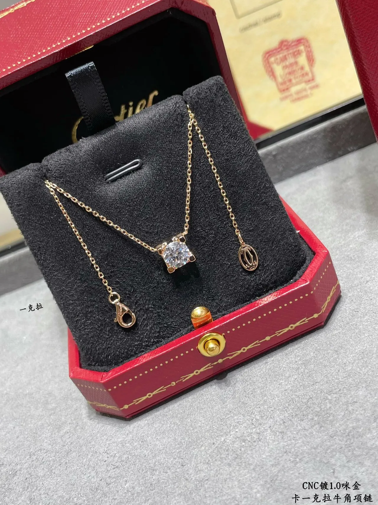 Cartier ذهبي فضي قلادة حجر واحدة أربعة زوايا قلادة 6