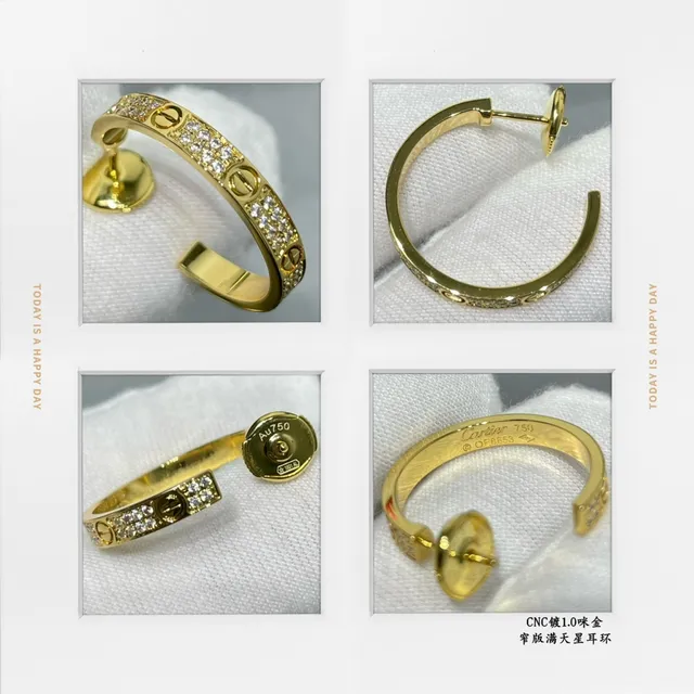 Cartier Juste un Clou Gold Black Open Hoop Pavé-Set Stones Earrings 5