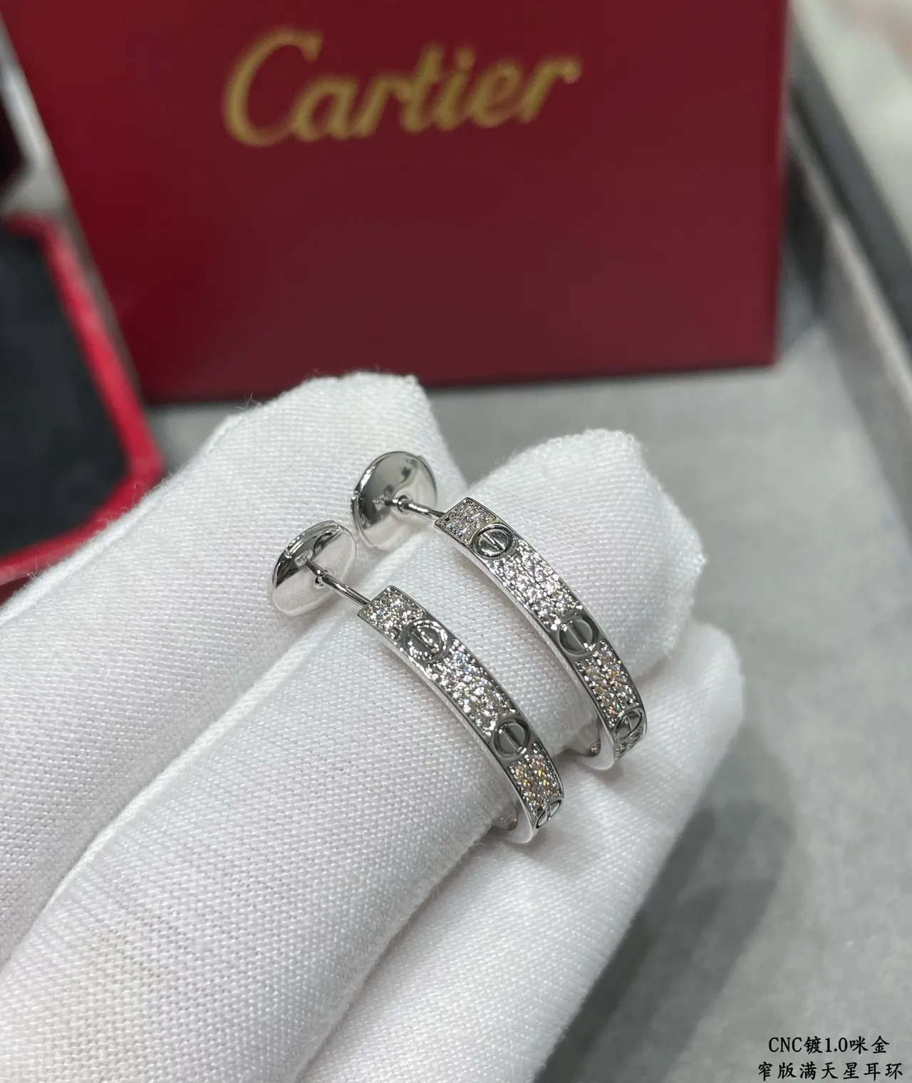 Cartier Juste un Clou Gold Black Open Hoop Pavé-Set Stones Earrings 6