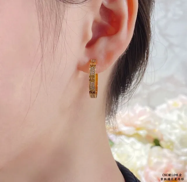 Cartier Juste un Clou Gold Black Open Hoop Pavé-Set Stones Earrings 9