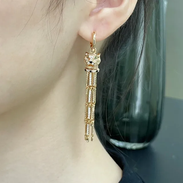 Cartier Panthère de রৌপ্য সোনা মুকুট-শীর্ষিত পান্থার মাথা Pavé টাসেল ফ্রিঞ্জ ইয়াররিংস 7