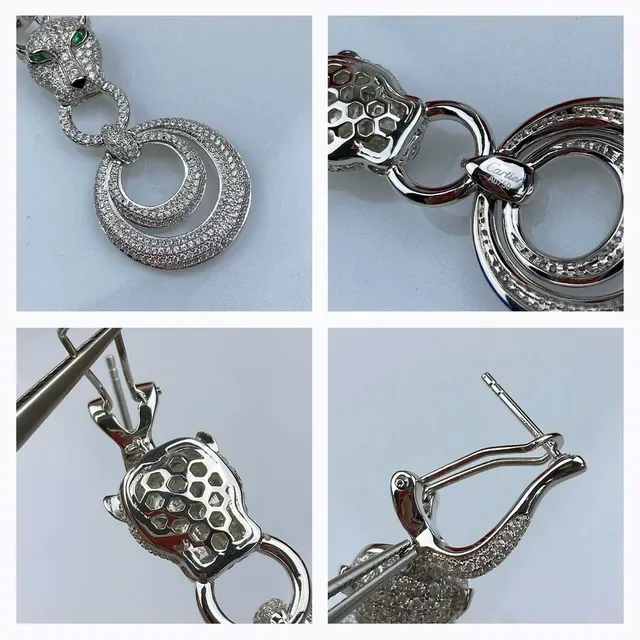 Cartier Panthère Panther Head Pavé Diamond Green Eye Earrings 4