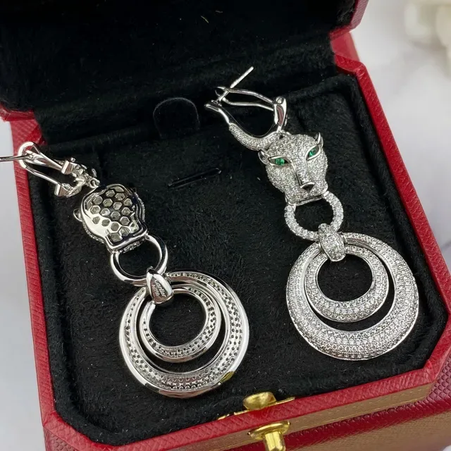 Cartier Panthère Panther Head Pavé Diamond Green Eye Earrings 5