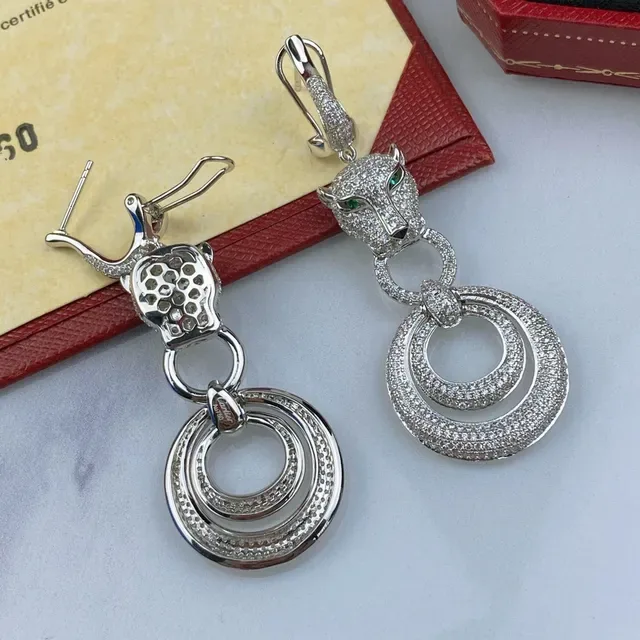 Cartier Panthère Panther Head Pavé Diamond Green Eye Earrings 7