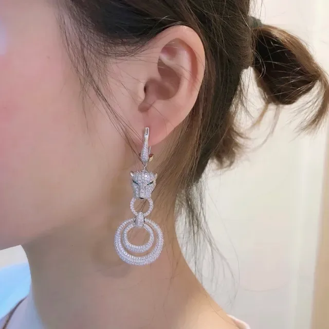 Cartier Panthère Panther Head Pavé Diamond Green Eye Earrings 9
