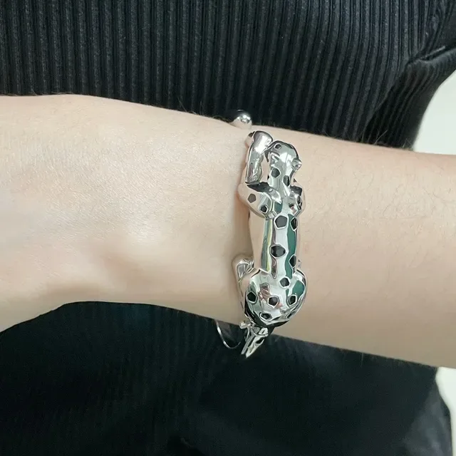 Cartier Panthère Motif Pulseira Prata e Preto Esmalte 9