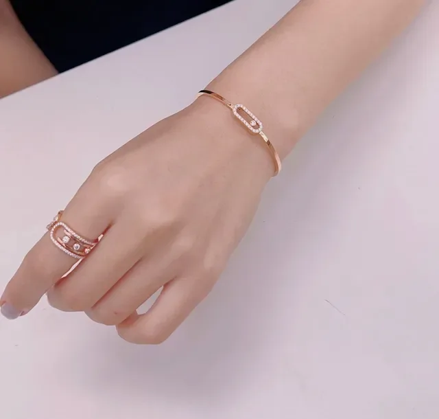 Cartier Silver Gold Openwork Rectangular Band Pavé-Set Diamonds Ring 9