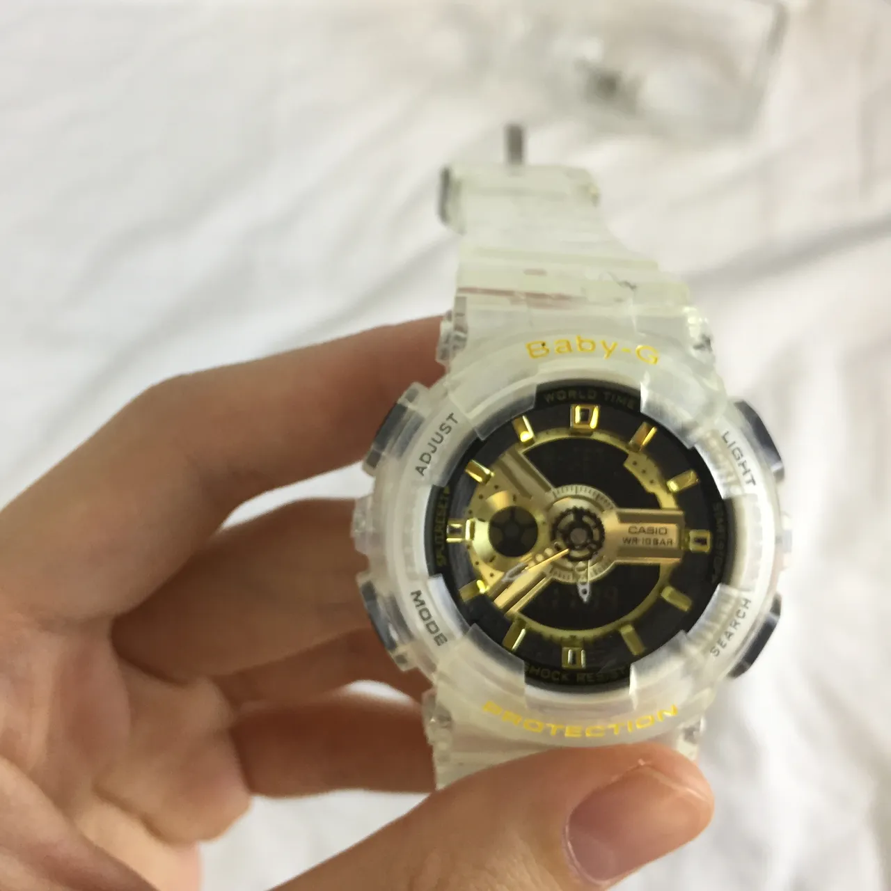 Casio Baby-G GA-110 पारदर्शी सोने की रेजिन केस डायल एक्सेंट्स घड़ी 5
