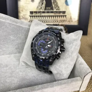 Casio Edifice Black Blue Ion-Plated Case Subdials Watch