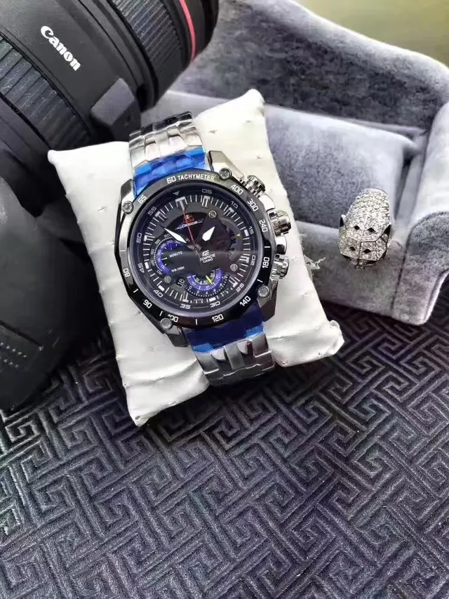 Casio Edifice Black Blue Ion-Plated Case Subdials Watch 2