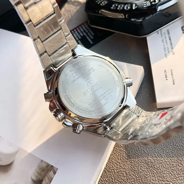 Casio Edifice Bleu Argent Octogonal Brossé Acier Inoxydable Boîtier Affichage Hybride Analogique-Digital Montre Sport 3