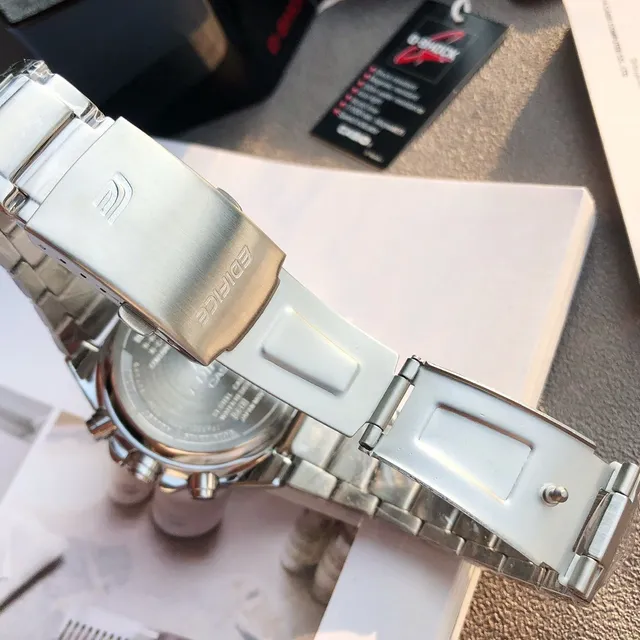 Casio Edifice Bleu Argent Octogonal Brossé Acier Inoxydable Boîtier Affichage Hybride Analogique-Digital Montre Sport 9