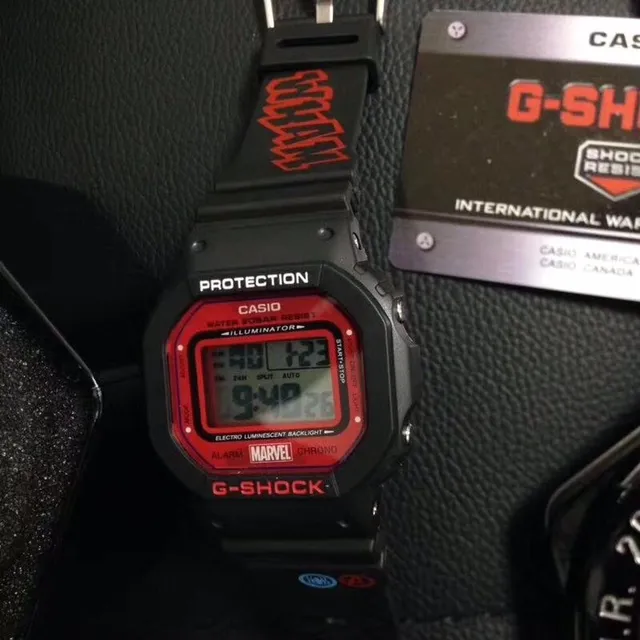 Casio G-Shock DW-5600 Marvel تعاون أسود وأحمر ساعة رياضية 6