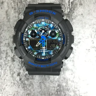 Casio G-Shock GA-100 Black and Blue Camo Sports Watch