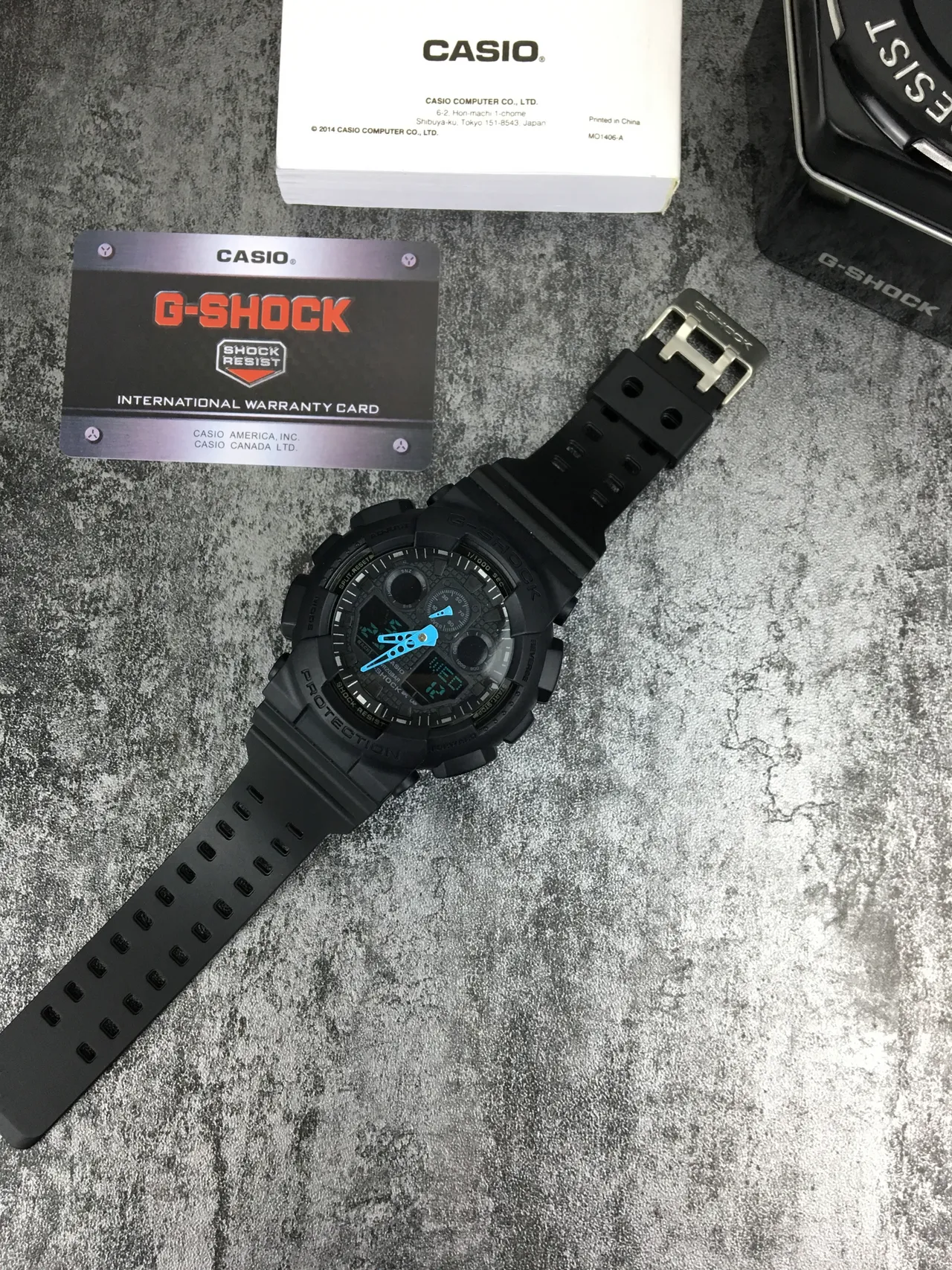 Casio G-Shock GA-100 Negro Azul Mate Resina Construcción Audaz Analógico-Digital Híbrido Cara Reloj 6