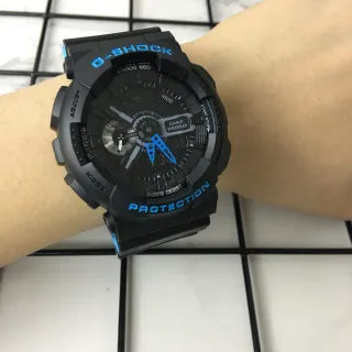Casio GA-110 Black Blue Matte Resin Case Bold Accent Typography Watch