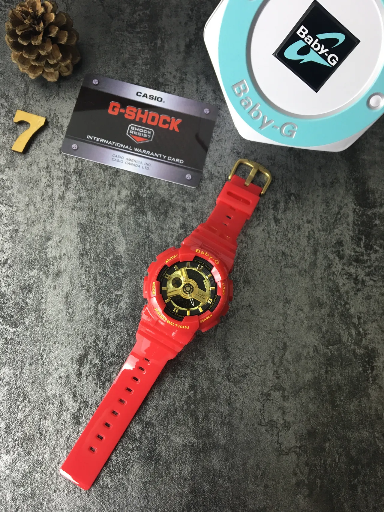Casio Red Gold هيكل راتنج متين Analog-Digital Hybrid Display Watch 6
