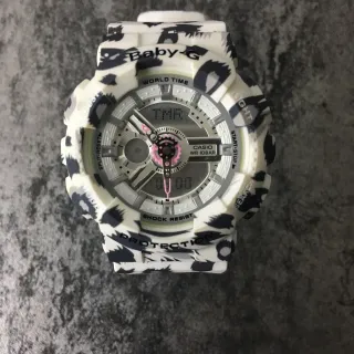 Casio White Black Leopard-Print Resin Case Pink-Accented Analog-Digital Dial Watch