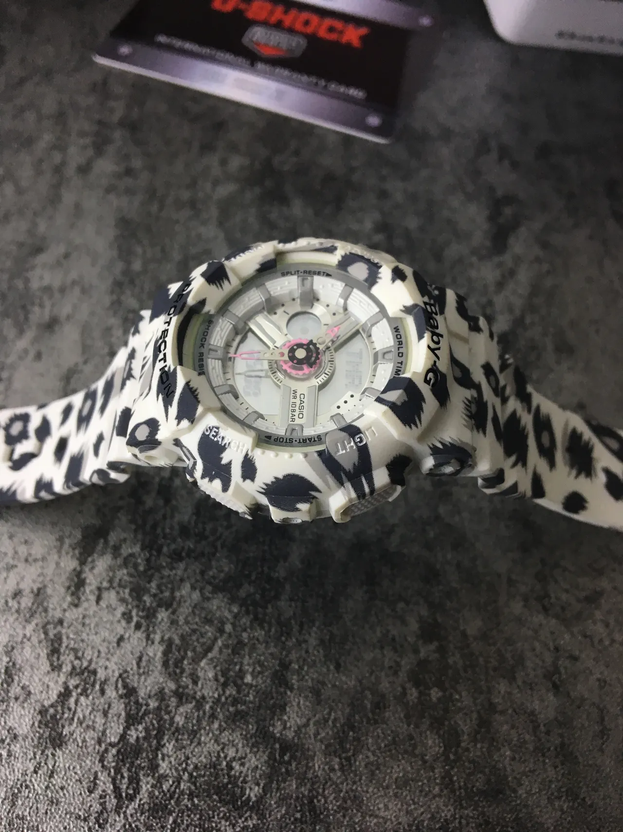 Casio White Black Leopard-Print Resin Case Pink-Accented Analog-Digital Dial Watch 4