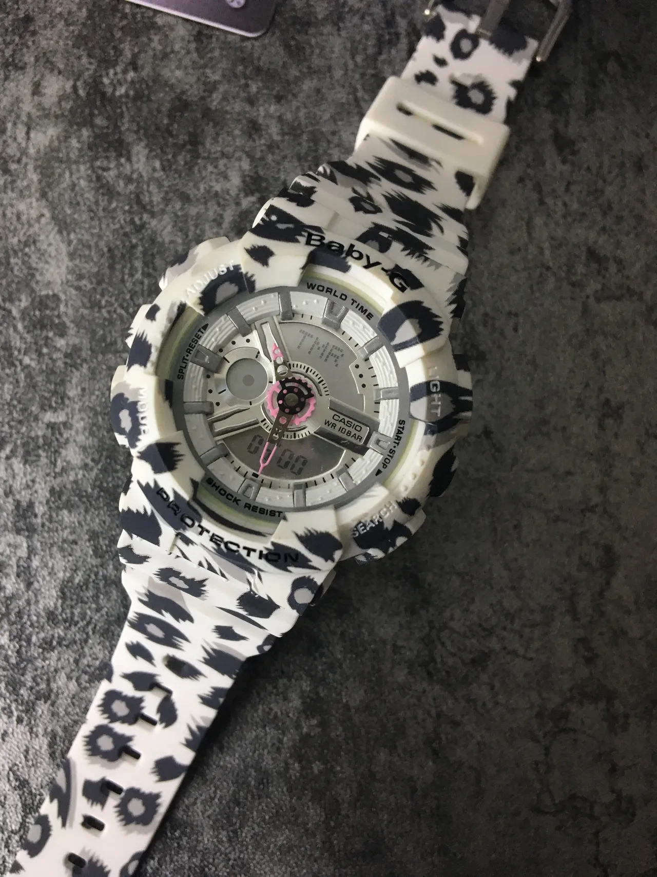 Casio White Black Leopard-Print Resin Case Pink-Accented Analog-Digital Dial Watch 5