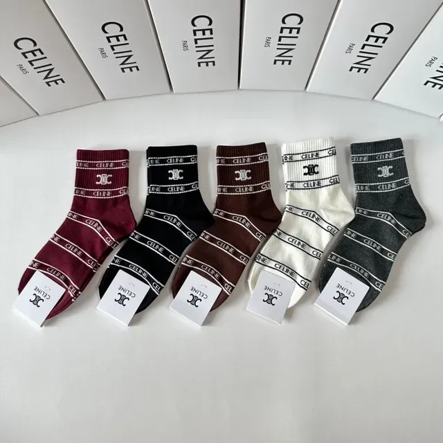 Celine বার্গন্ডি কালো লোগো-ব্যান্ড কাফ রিবড নিট মোজা 2