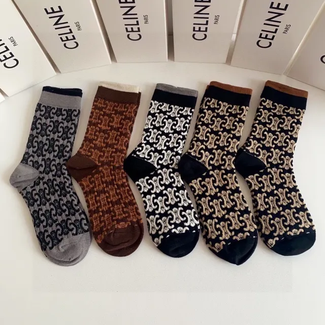 Celine Monogram Intarsia Knit Crew Socks 2