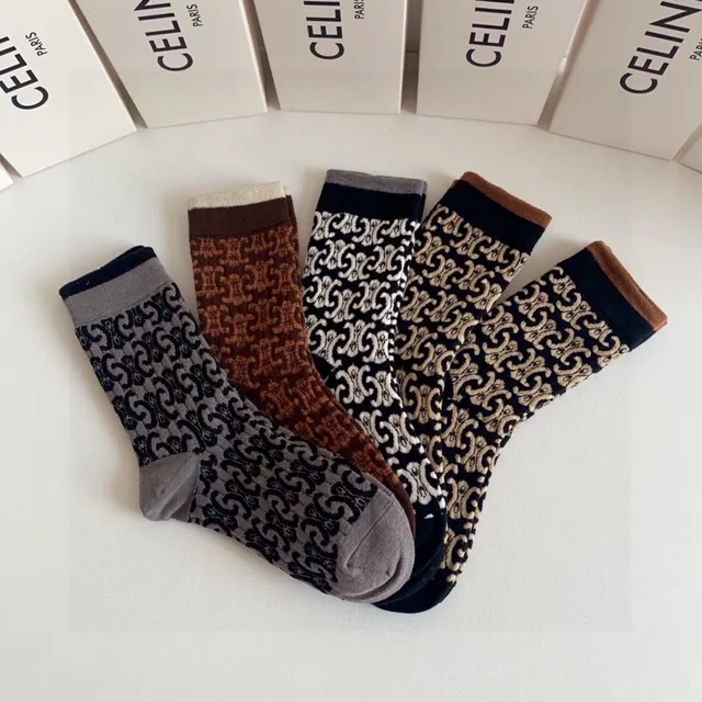 Celine Monogram Intarsia Knit Crew Socks 5