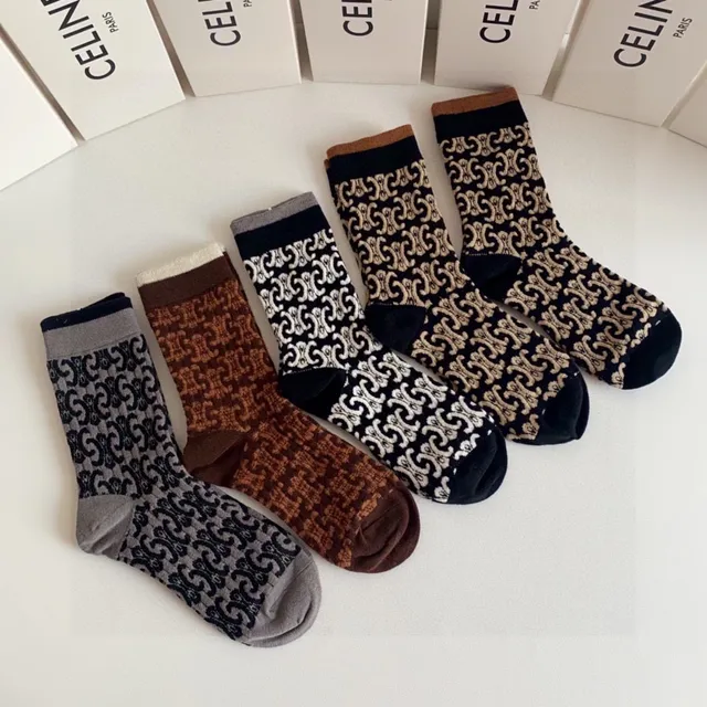 Celine Monogram Intarsia Knit Crew Socks 6