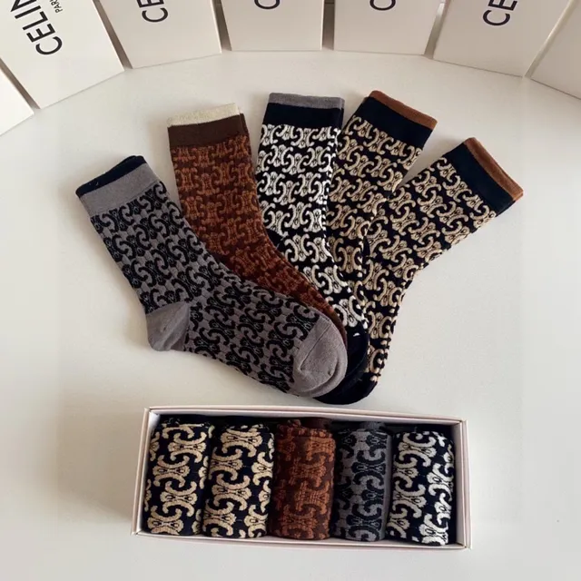 Celine Monogram Intarsia Knit Crew Socks 9