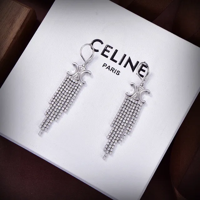 Celine Triomphe Pendientes de Cristal con Flecos 3