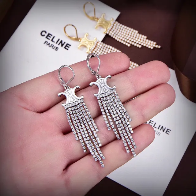 Celine Triomphe Pendientes de Cristal con Flecos 4