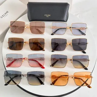 Celine Triomphe ذهبية بنية إطار مربع جسر مزدوج نظارات شمسية