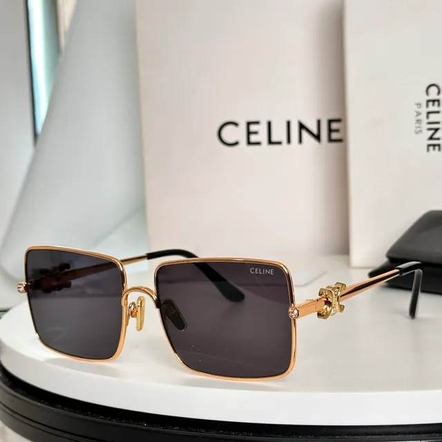 Celine Triomphe doré marron cadre carré double pont lunettes de soleil 2