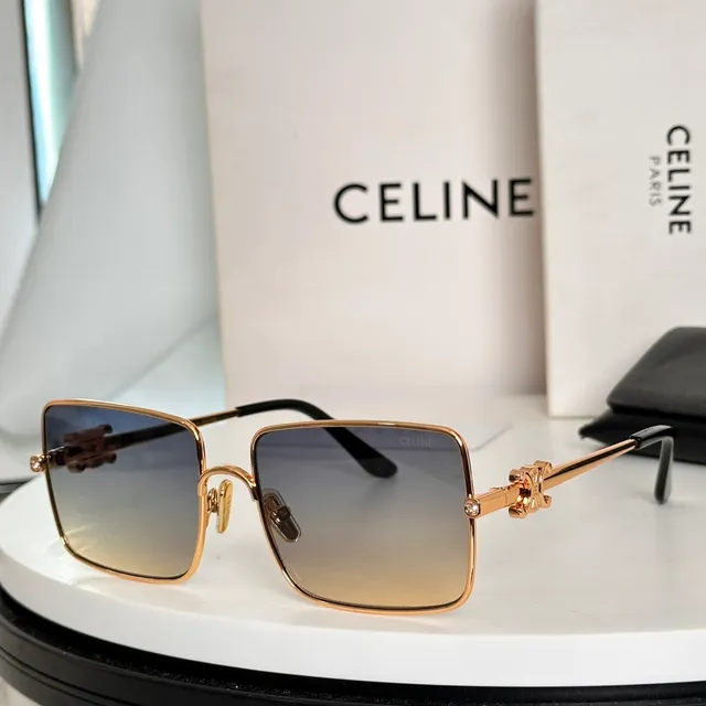 Celine Triomphe doré marron cadre carré double pont lunettes de soleil 3