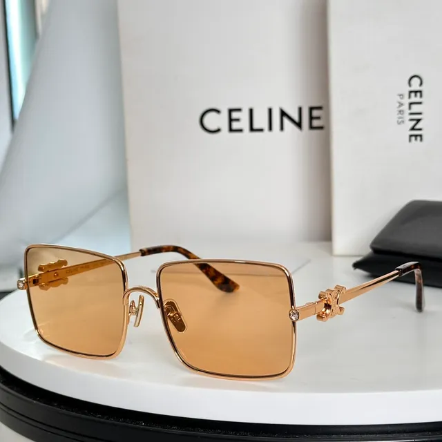 Celine Triomphe doré marron cadre carré double pont lunettes de soleil 4