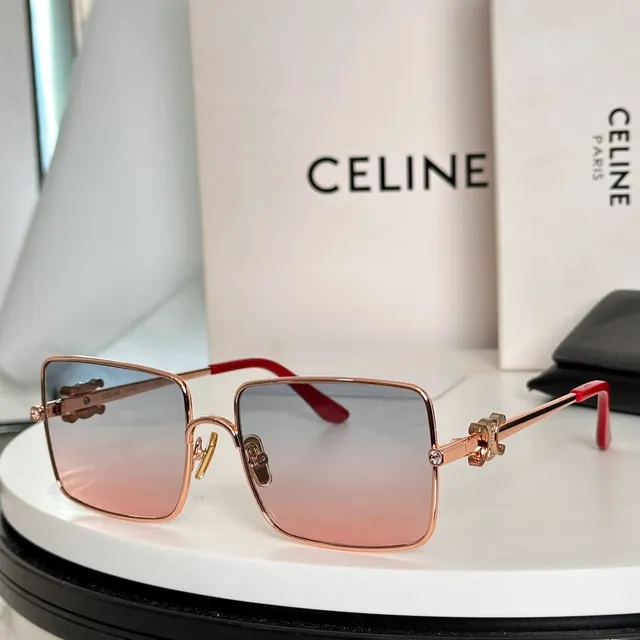 Celine Triomphe doré marron cadre carré double pont lunettes de soleil 5